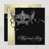 Elegante Black Gold Masquerade Party Uitnodigingen (Voorkant / Achterkant)