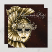 Elegante Black Gold Masquerade Party Uitnodigingen (Voorkant / Achterkant)