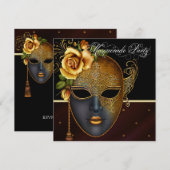 Elegante Black Gold Masquerade Party Uitnodigingen (Voorkant / Achterkant)