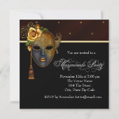 Elegante Black Gold Masquerade Party Uitnodigingen (Achterkant)