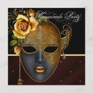 Elegante Black Gold Masquerade Party Uitnodigingen
