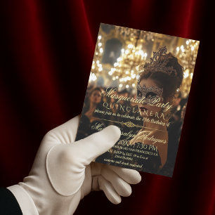 Elegante Black Gold Masquerade Quinceanera Foto Kaart