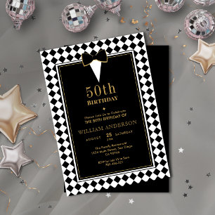 Elegante Black & Gold Milestone Age Tuxedo Verjaar Kaart