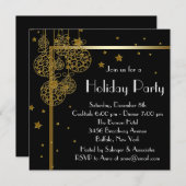 Elégante Black Gold Noël Party Invitations (Devant / Derrière)
