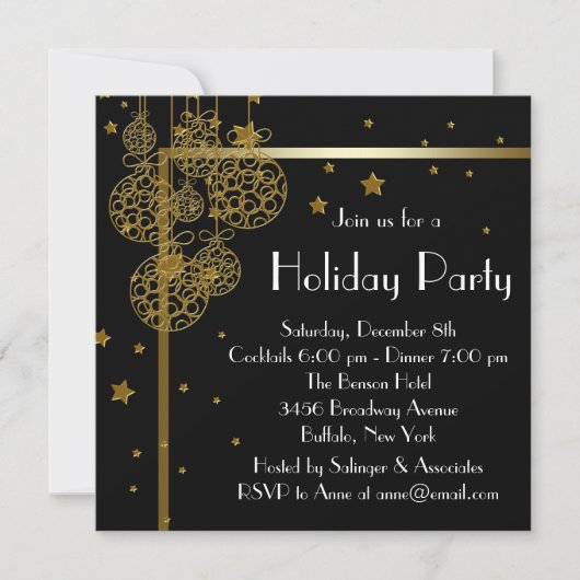 Elégante Black Gold Noël Party Invitations (Devant)