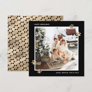 Elegante Black Gold Paw Foto Happy Howholidays Feestdagenkaart