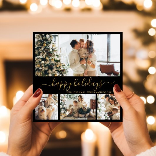 Elégante Black Gold Photo Carte de Noël
