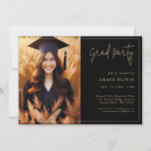 Elégante Black & Gold Photo Grad Party invitation (Devant)