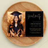 Elégante Black & Gold Photo Grad Party invitation