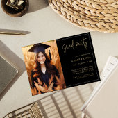 Elégante Black & Gold Photo Grad Party invitation