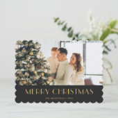 Elégante Black Gold Photo Joyeuse carte de Noël (Debout devant)