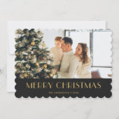 Elégante Black Gold Photo Joyeuse carte de Noël (Devant)