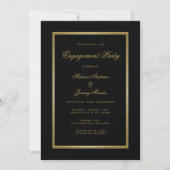 Elegante Black Gold Script Engagement Party Kaart (Voorkant)