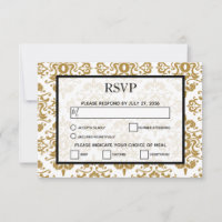 Elégante Black Gold Vintage Wedding Cartes RSVP
