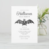 Elegante Black Gothic Bat Tea Party Halloween Kaart (Staand voorkant)