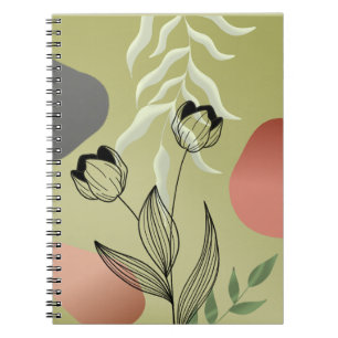 Elegante Black Line Art Tulpen op Green Gradient Notitieboek