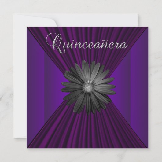 Elégante Black Purple Daisy Quinceanera Invitation (Devant)
