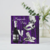 Elegante Black Purple Masquerade Party Kaart (Staand voorkant)