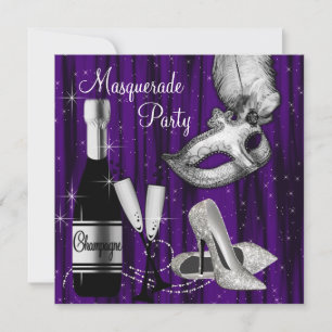 Elegante Black Purple Masquerade Party Kaart