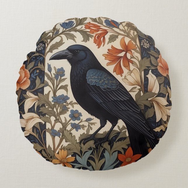 Elegante Black Raven William Morris geïnspireerd d Rond Kussen (Voorkant)