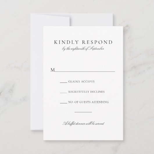 Elegante Black Script Buffet Dinner Wedding RSVP Kaartje (Voorkant)