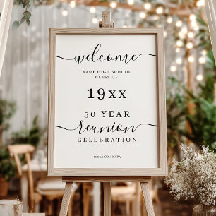 Elegante Black Script Class 50th Reunion Welkom Poster