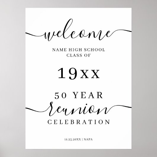 Elegante Black Script Class 50th Reunion Welkom Poster (Voorkant)