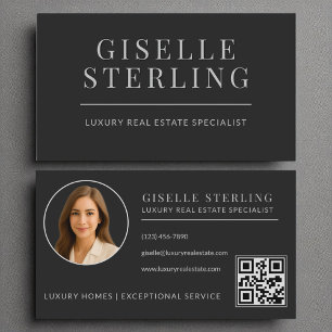 Elegante Black Silver Real Estate Agent QR-code Visitekaartje