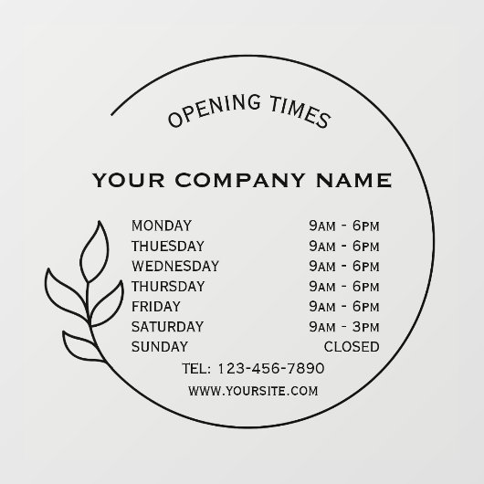 Elegante Black Small Business openingstijden Raamsticker (Vel)