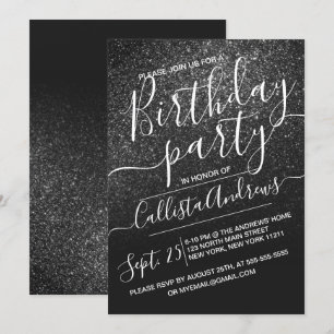 Elegante Black Sparkly Glitter Ombre Verjaardag Kaart