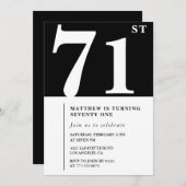 Elegante Black White 71e verjaardag uitnodiging (Voorkant / Achterkant)