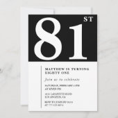Elegante Black White 81e verjaardag uitnodiging (Voorkant)