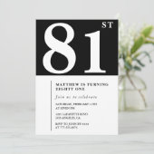 Elegante Black White 81e verjaardag uitnodiging (Staand voorkant)