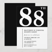 Elegante Black White 88e verjaardag uitnodiging (Voorkant / Achterkant)