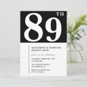 Elegante Black White 89ste verjaardag uitnodiging (Staand voorkant)