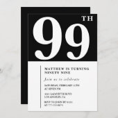 Elegante Black White 99ste verjaardag uitnodiging (Voorkant / Achterkant)