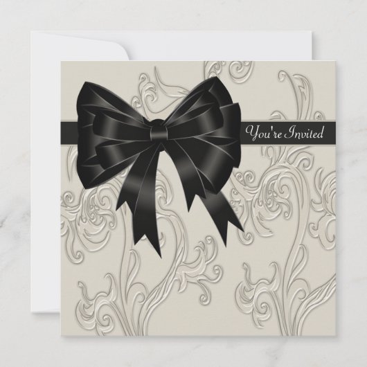 Elegante Black White Cream Swirl Party Kaart (Voorkant)
