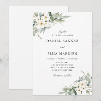 Elegante Blad Boho Waterverf Bloemige Trouw  Kaart