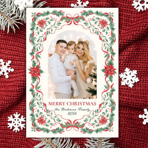 Elegante blad rode boog boog foto Kerstmis Feestdagenkaart