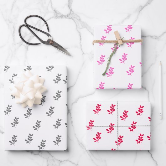 Elegante bladeren Gift Wrap Set van 3 Inpakpapier Vel (Voorkant)