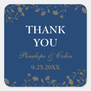Elegante Blauw Bloemen bruiloft Dank u Vierkante Sticker