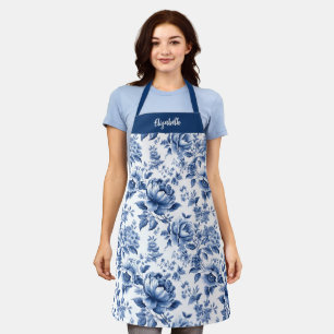Elegante  Blauw Bloemen Toile Baking Schort