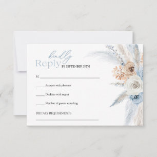 Elegante blauw en bruin gedroogde bloemen tropisch RSVP kaartje