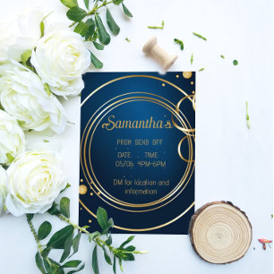 Elegante Blauw en Gouden Uitnodiging van het Prom Flyer