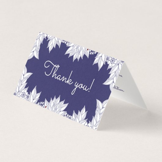 Elegante Blauw en Wit bruiloft Dank u Kaart (Voorkant)