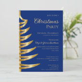 Elegante Blauw & Goud Kerstfeest uitnodiging (Staand voorkant)
