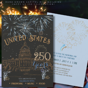Elegante Blauw & Goud US 250 Capitol Kaart