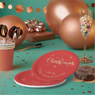 Elegante Blauw Gouden Sterren Naam Vrolijk Kerstfe Papieren Bordje