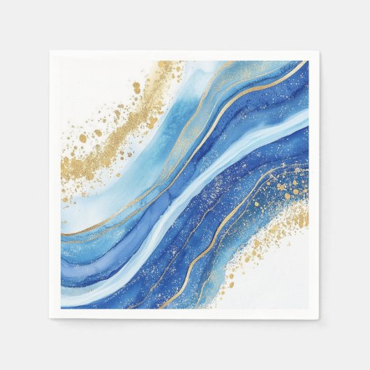 Elegante blauw-gouden Waterverf Servet (Voorkant)
