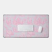 Elegante  blauw roze toile de jouy bureaumat (Keyboard & Muis)